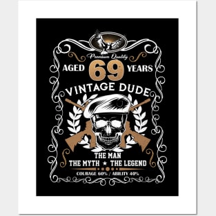 Skull Aged 69 Years Vintage 69 Dude Posters and Art